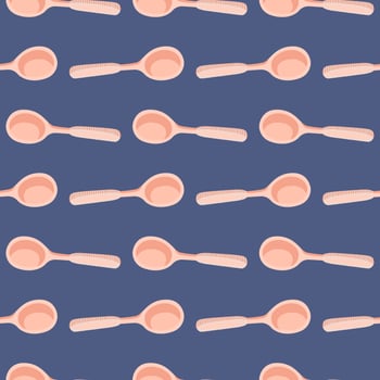 Porcelain spoons,seamless pattern on dark blue background. vector
