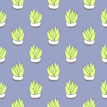 Aloe vera in a pot , seamless pattern on a purple background. vector