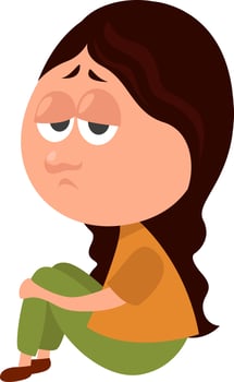 Sad girl , illustration, vector on white background