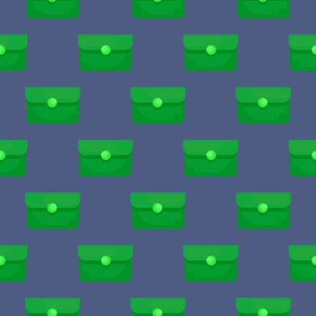 Green wallet , seamless pattern on a blue background. vector