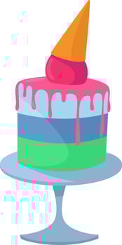 Blue birthday cake, illustration, vector on a white background.