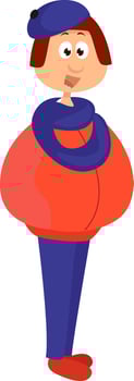 Girl with blue hat, illustration, vector on a white background.