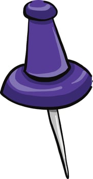 Purple pin, illustration, vector on a white background.