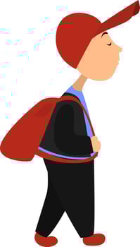 Boy with a red hat, illustration, vector on a white background.