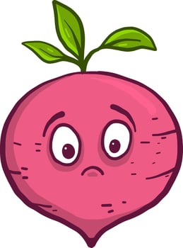 Sad pink radish, illustration, vector on a white background.