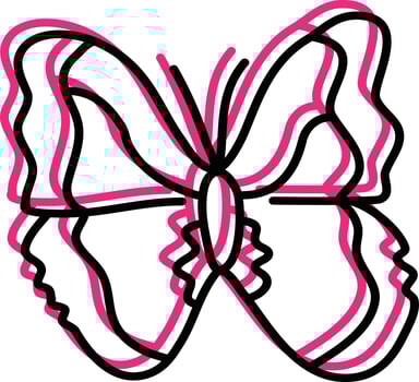 Neon pink butterfly with spread wings, illustration, vector on a white background