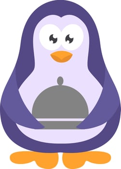 Waiter penguin, icon illustration, vector on white background