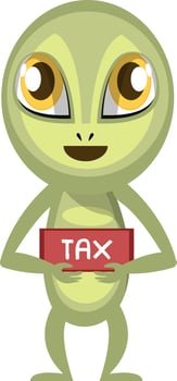 Alien with tax sign, illustration, vector on white background.