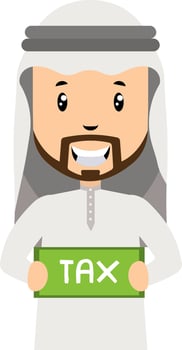 Arab with tax sign, illustration, vector on white background.