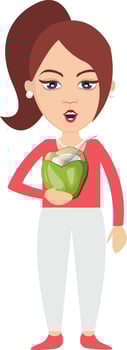 Woman eating, illustration, vector on white background.