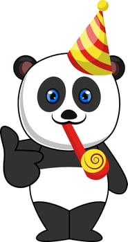 Panda with birthday hat, illustration, vector on white background.