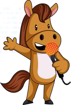 Horse with microphone, illustration, vector on white background.