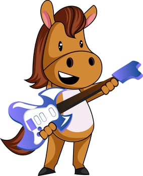 Horse playing guitar, illustration, vector on white background.