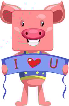 Pig in love, illustration, vector on white background.