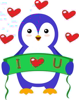 Penguin in love, illustration, vector on white background.
