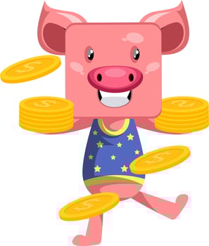 Rich pig, illustration, vector on white background.