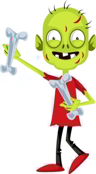 Zombie with bones, illustration, vector on white background.
