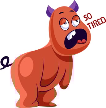 Tired red monster with purple horns vector illustration on a white background