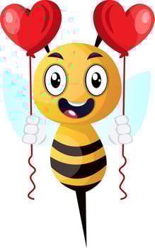 Bee holding balloons, illustration, vector on white background.