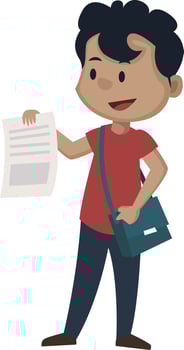 Boy is showing notes, illustration, vector on white background.