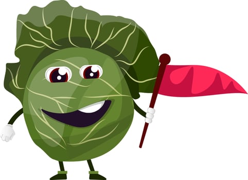 Cabbage with red flag, illustration, vector on white background.