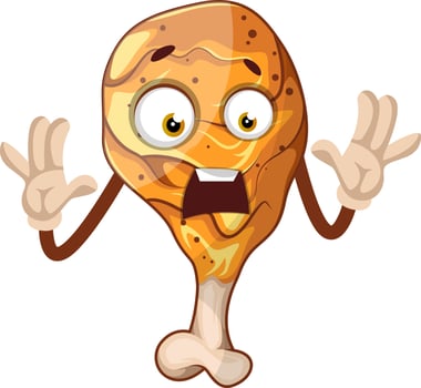 Afraid, fried chicken leg, illustration, vector on white background.