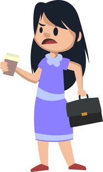 Girl with coffee and suitcase, illustration, vector on white background.