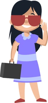 Girl with sunglasses, illustration, vector on white background.