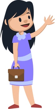 Girl in red shoes with bag, illustration, vector on white background.