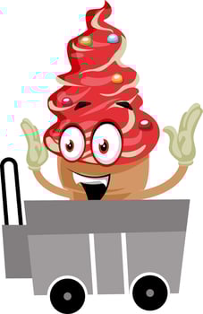 Ice cream in luggage cart, illustration, vector on white background.