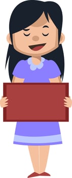 Woman with red panel, illustration, vector on white background.