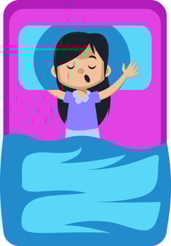 Girl sleeping in bed, illustration, vector on white background.