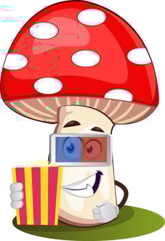 Mushroom with 3d glasses, illustration, vector on white background.