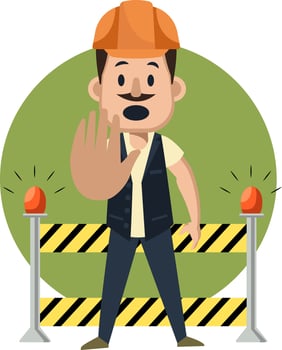 Man on construction yard, illustration, vector on white background.