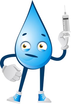 Water drop with injection, illustration, vector on white background.