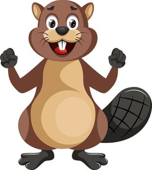 Happy beaver, illustration, vector on white background.