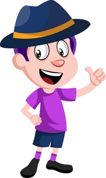 Boy with blue hat, illustration, vector on white background.