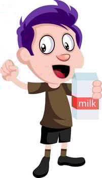 Boy holding milk, illustration, vector on white background.