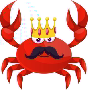Crab with crown, illustration, vector on white background.