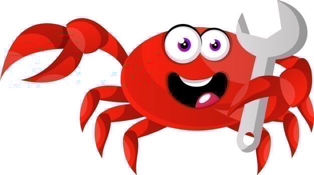 Crab holding wrench, illustration, vector on white background.