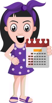 Girl holding calendar, illustration, vector on white background.
