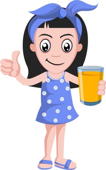 Girl with orange juice, illustration, vector on white background.