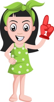 Girl with big fan glove, illustration, vector on white background.