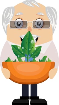 Old man with plant, illustration, vector on white background.