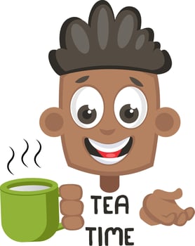 Boy with hot tea, illustration, vector on white background.