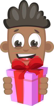 Boy with present, illustration, vector on white background.
