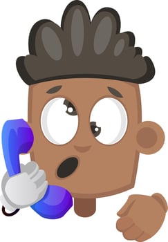 Boy speaking on telephone, illustration, vector on white background.