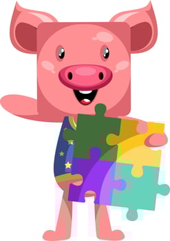 Pig holding puzzle, illustration, vector on white background.