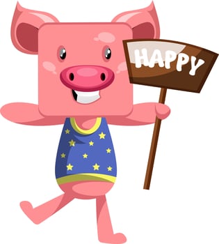 Happy pig, illustration, vector on white background.