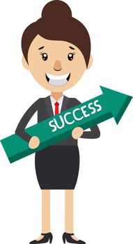 Woman holding arrow sign, illustration, vector on white background.